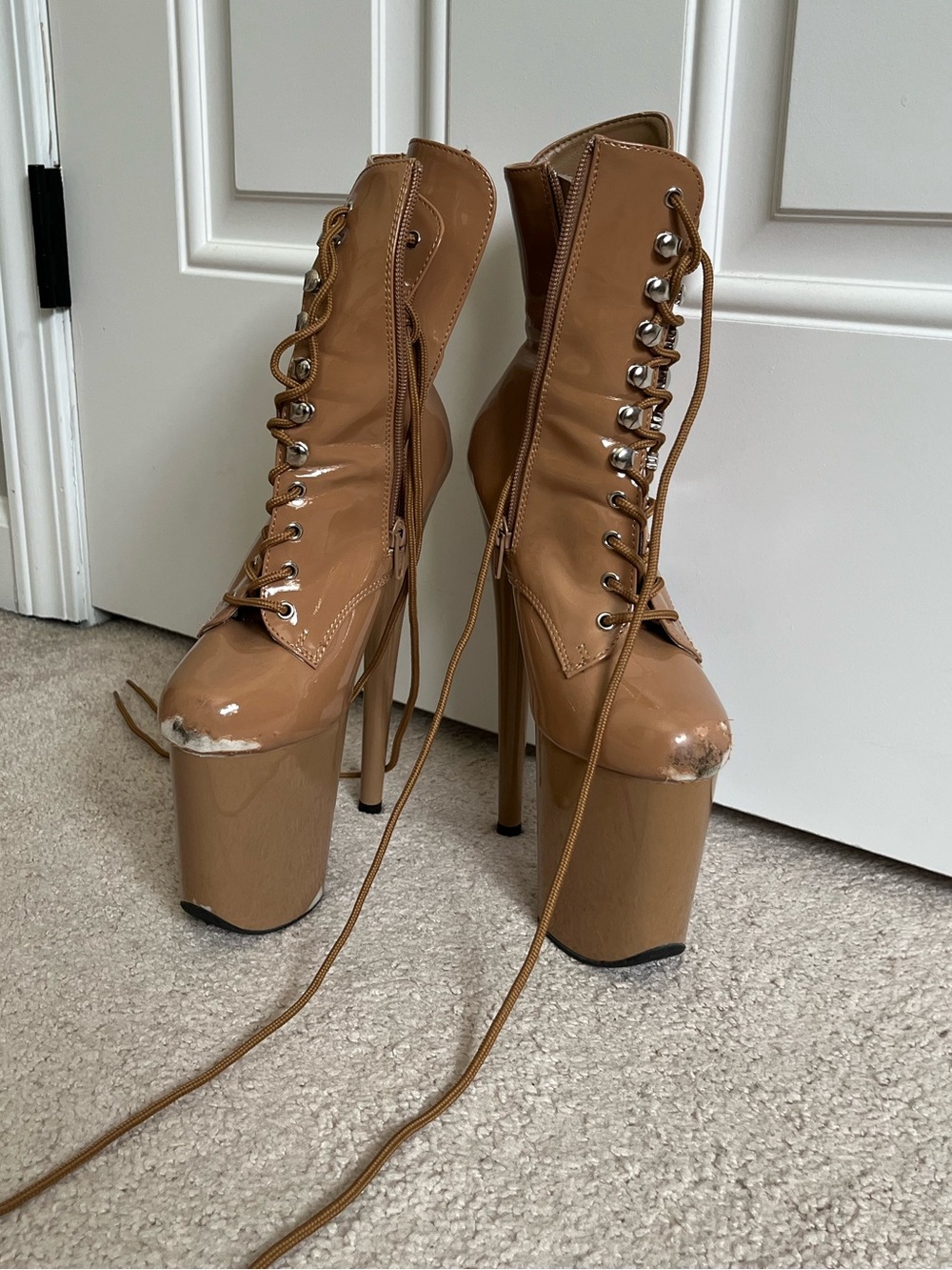 Tan Pleaser pole dancing boots heels size 5